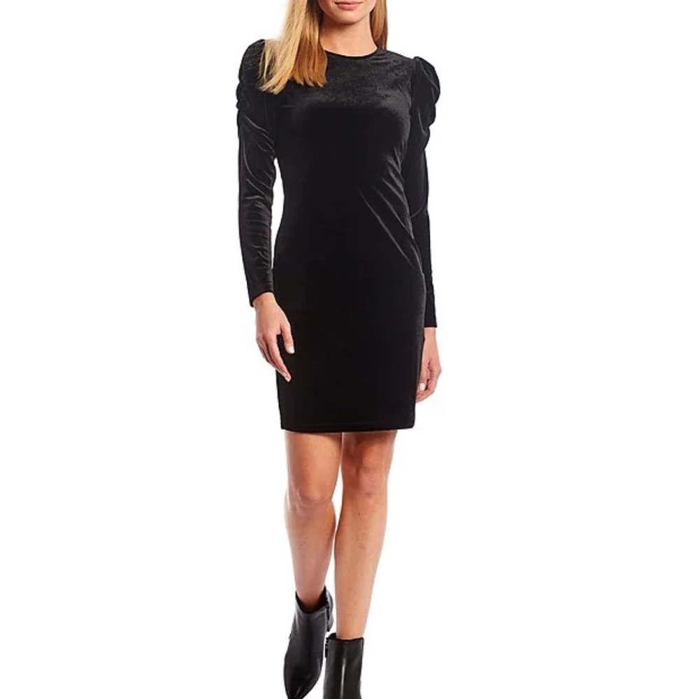 Long Sleeve Crew Neck Shirred Velvet Dress